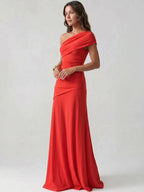 Womens Asymmetric Gathered Maxi Cocktail Dress Long Sleeve Draped