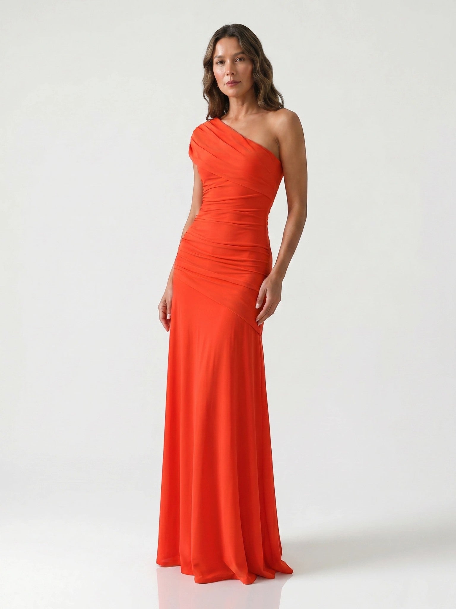Womens Asymmetric Gathered Maxi Cocktail Dress Long Sleeve Draped