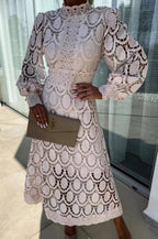 Women's Long Sleeve Lace Midi Dress