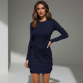 Women’s Long Sleeve Wrap Mini Dress with Side Tie