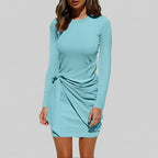 Women’s Long Sleeve Wrap Mini Dress with Side Tie