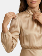 Womens High Neck Flared Midi Dress with Long Sleeves Fitted