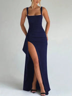 Women’s Square Neck Maxi Dress with Side Slit