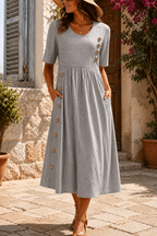 Women's Pinstripe Midi Dress with Button Front
