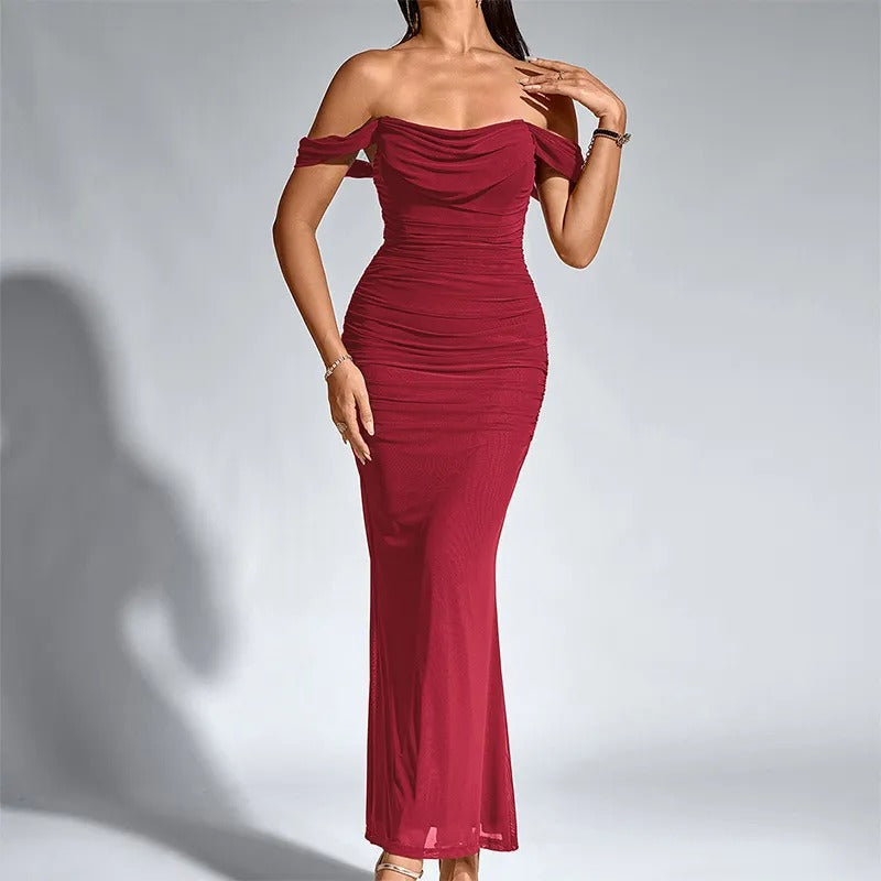 Women’s Off-Shoulder Flared Hem Maxi Dress
