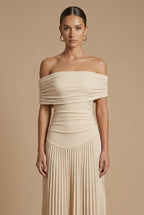 Women’s Off Shoulder Pleated Maxi Dress