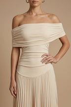 Women’s Off Shoulder Pleated Maxi Dress