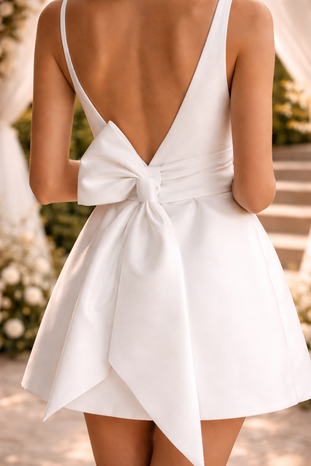 Women’s Open Back Mini Dress with Bow Detail