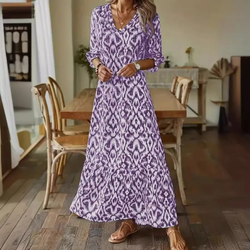Printed Relaxed Fit V-Neck Maxi Dress