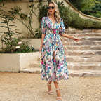 Women's Puff Sleeve Midi Dress with Square Neckline