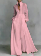 Women’s Shirt Style Maxi Dress with Pleated Skirt