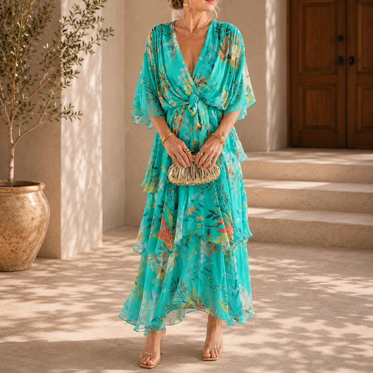 Women’s Short Sleeve Layered Midi Dress