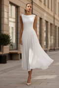 Women’s Sleeveless Draped Neck Pleated Midi Dress
