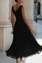 Women’s Sleeveless Draped Neck Pleated Midi Dress