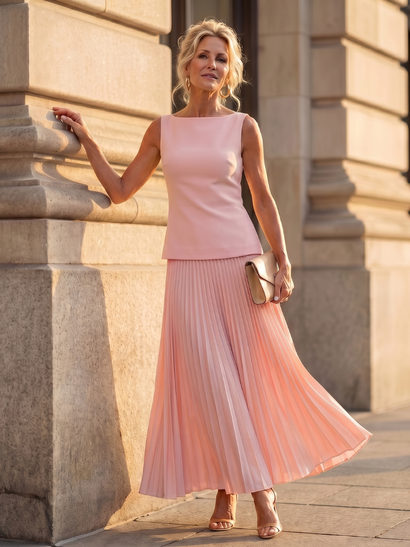 Women’s Sleeveless Top and Pleated Maxi Skirt Set