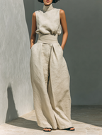Women’s High Neck Sleeveless Top and Trousers Set