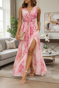 Women’s Sleeveless Wrap Maxi Dress with Side Split