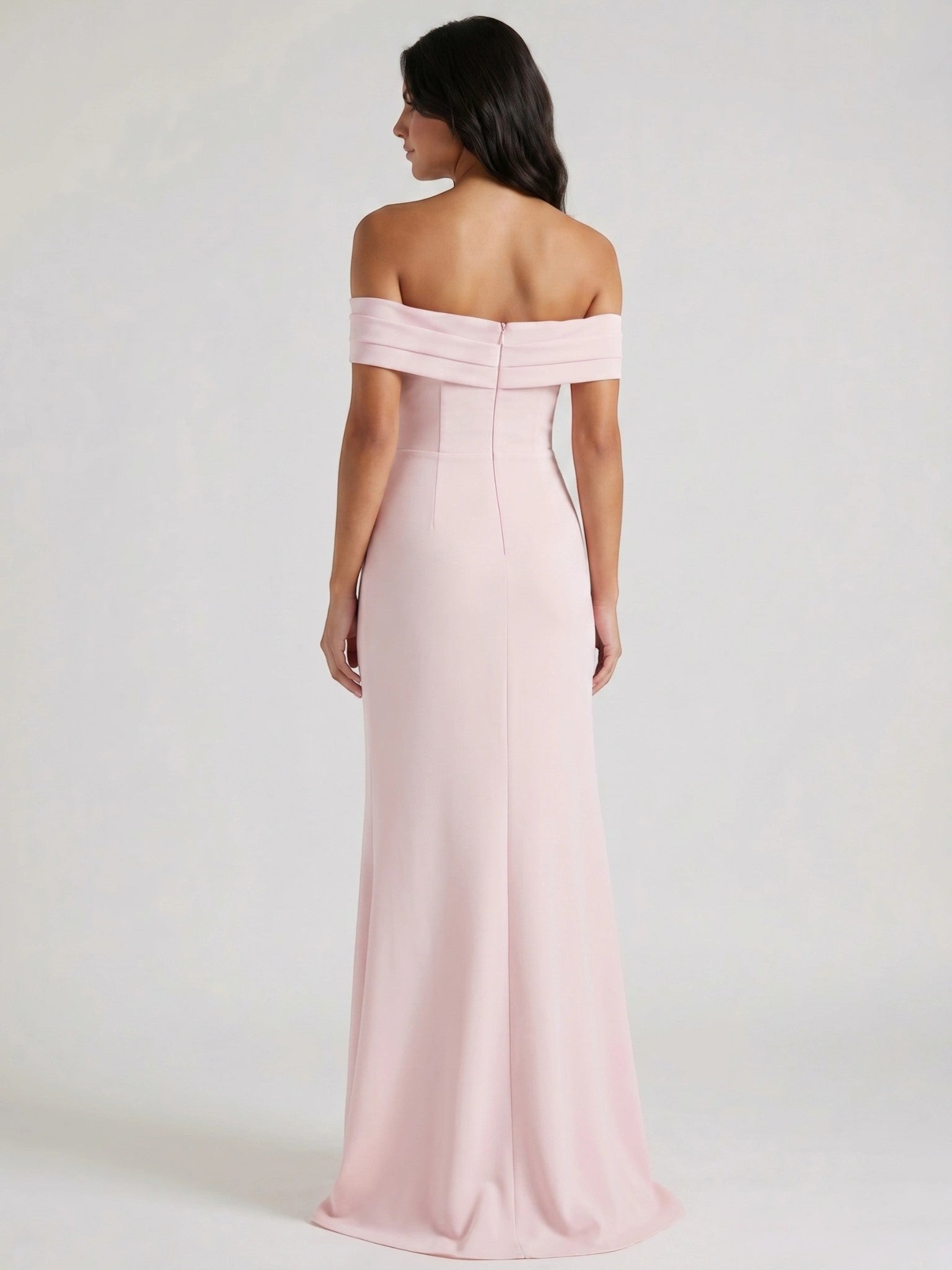 Womens Off-Shoulder Maxi Dress with High Slit and Short Sleeves