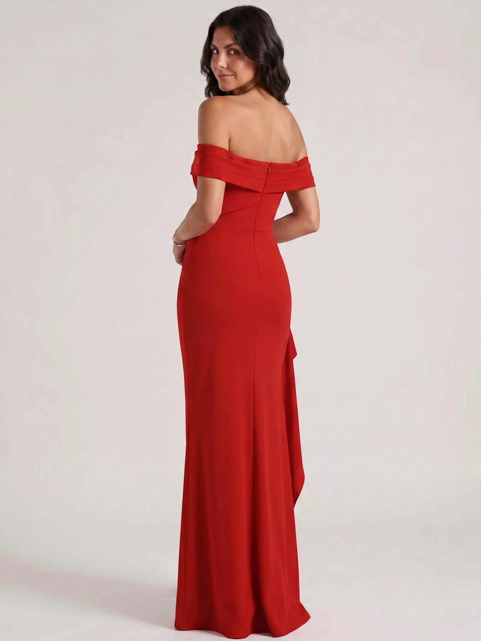 Womens Off-Shoulder Maxi Dress with High Slit and Short Sleeves