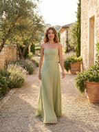 Women's Soft Pleated Maxi Dress | Elegant Flowing Green Summer Gown