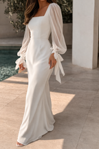 Women’s Square Neck Maxi Dress with Sheer Sleeves