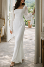 Women’s Square Neck Maxi Dress with Sheer Sleeves