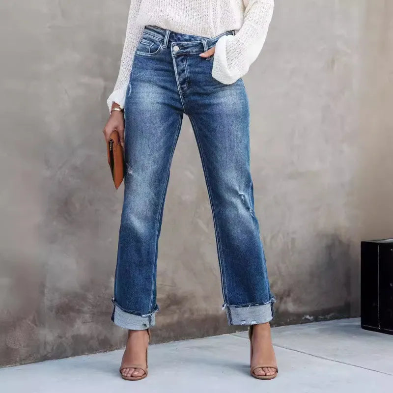 Women’s Straight Leg Pants with Asymmetrical Waistband