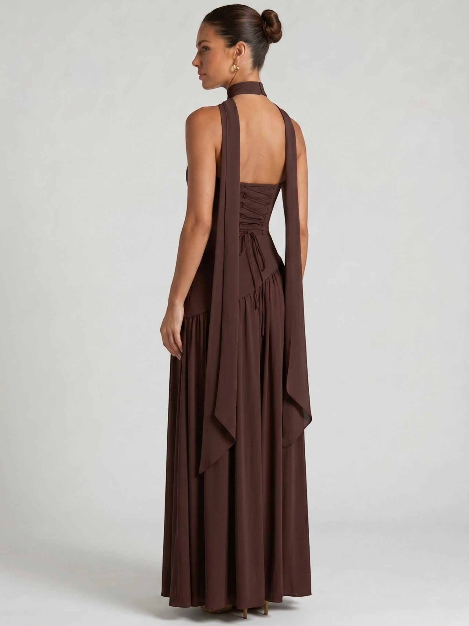 Womens Structured Corset Strapless Maxi Dress with High Slit