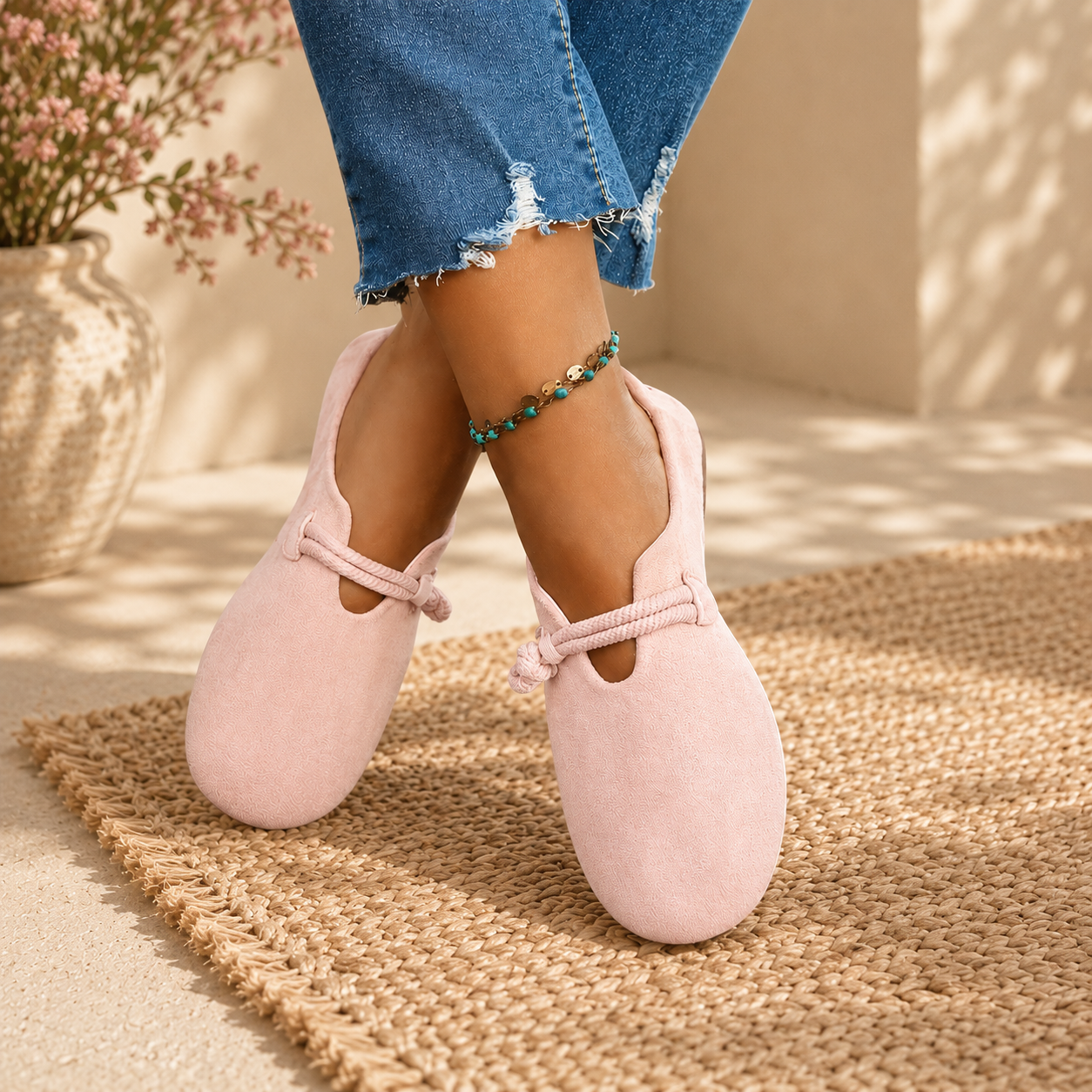 Women's Suede Slip-On Loafers with Bow Detail