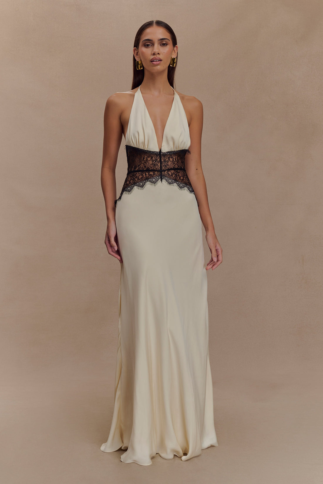 Women’s V-Neck Lace Panel Maxi Dress