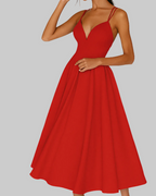 Women’s V-Neck Midi Dress with Double Spaghetti Straps