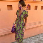 Women’s V-Neck Short Sleeve Floral Maxi Dress