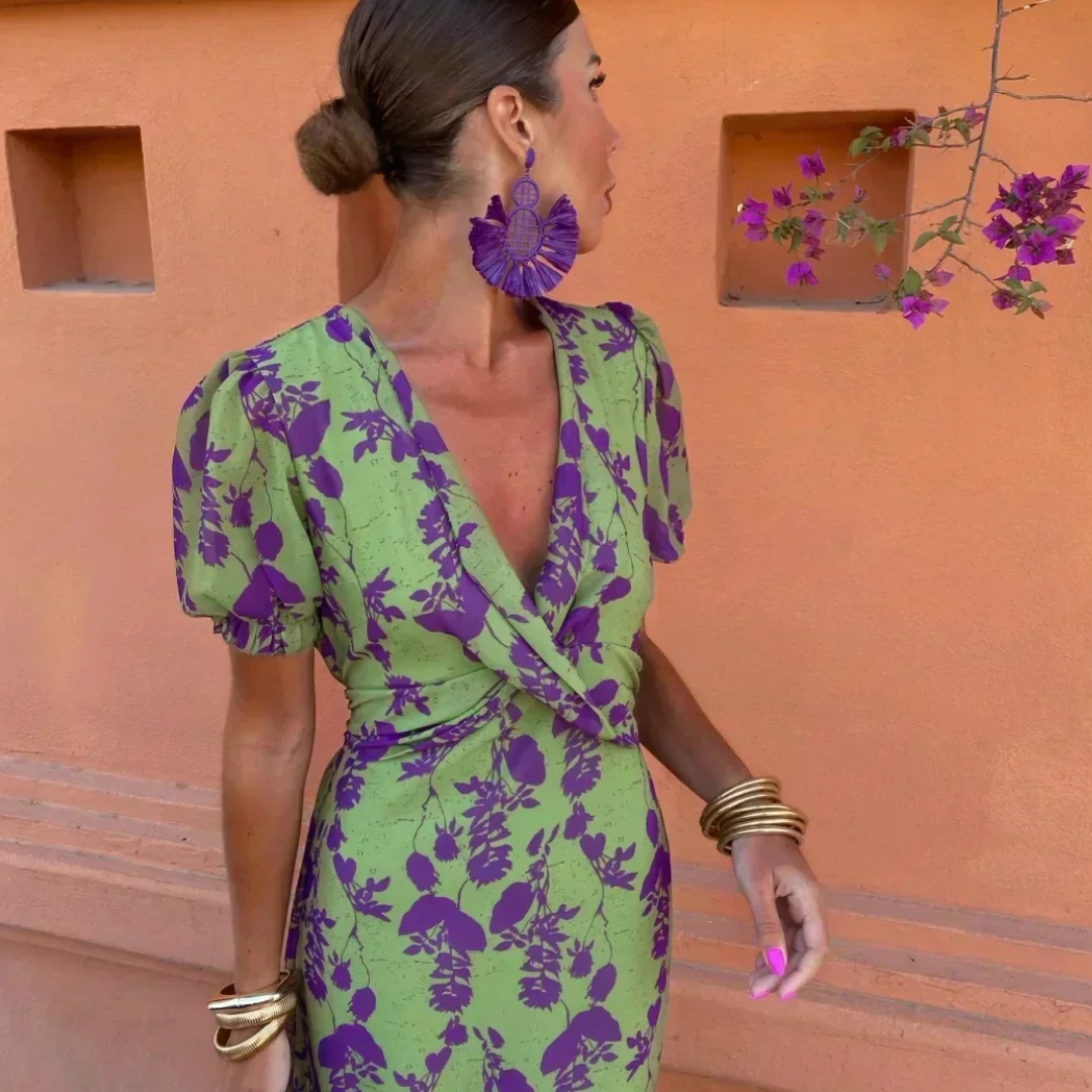 Women’s V-Neck Short Sleeve Floral Maxi Dress